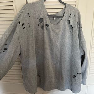 Plus Size Grey Crewneck with Hole Detail